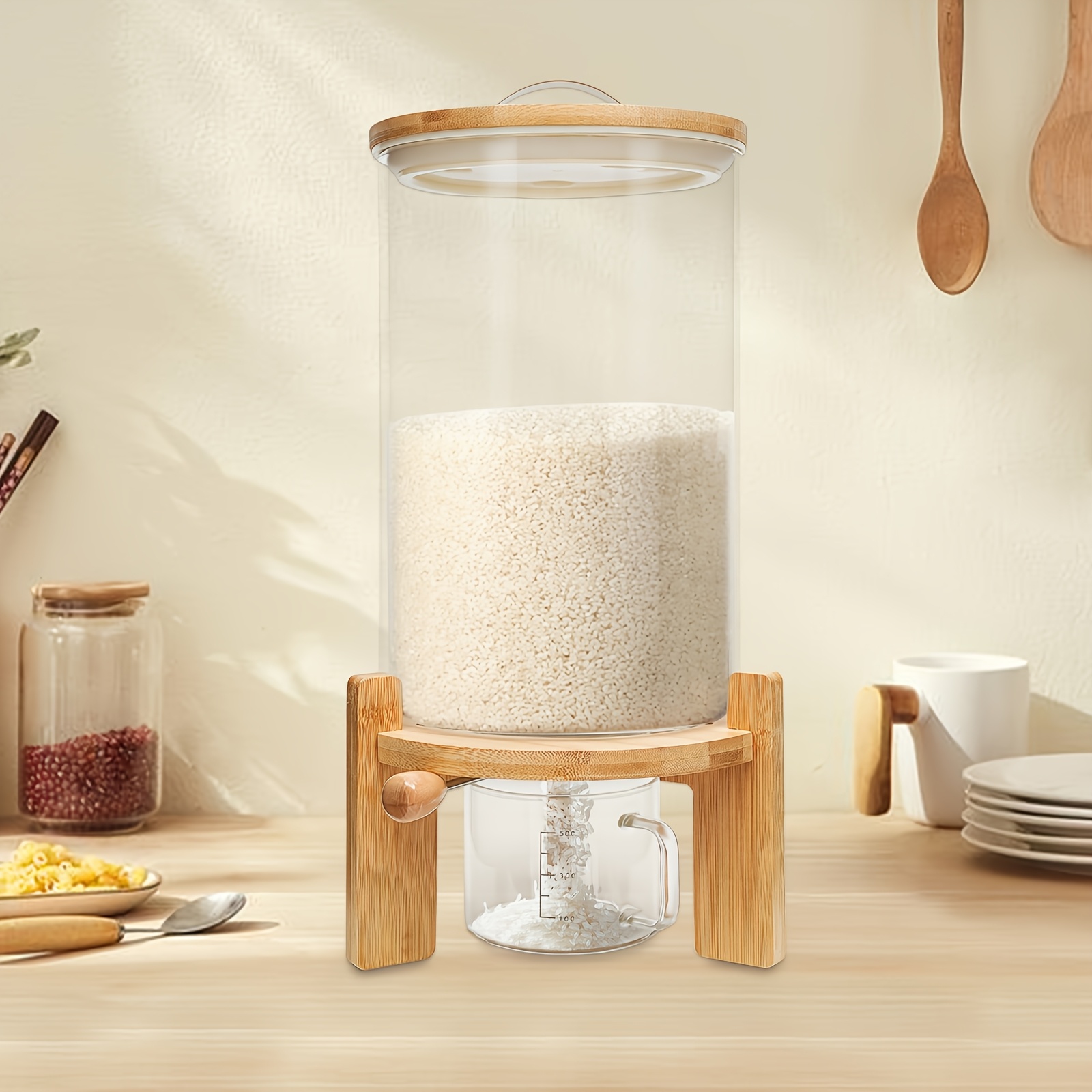TEMU 7.5l/1.98gal Modern Cereal Containers Storage, Round Cereal Dispenser Tabletop With Measuring Cup For Storing Rice, Flour, Nuts, Coffee Beans