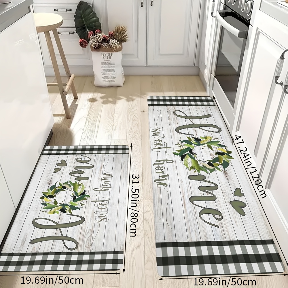 TEMU 2pcs/3pcs, Wood And Grid Spring And Summer Decorative Floor Mat, Kitchen Mat Set, Non-slip, Easy To Clean, Machine Washable, Living Room,