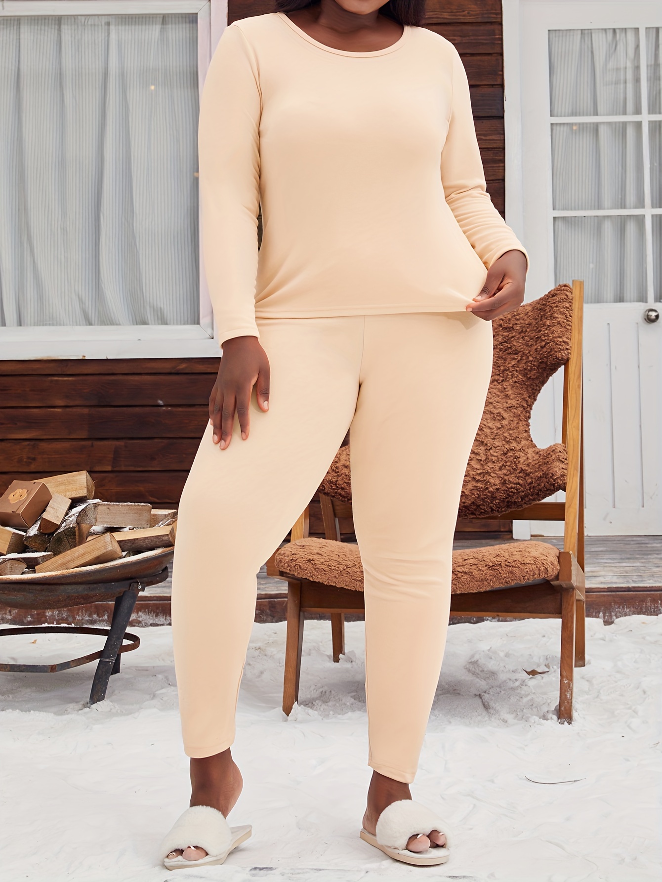 plus size simple thermal underwear set womens solid long Temu Kuwait