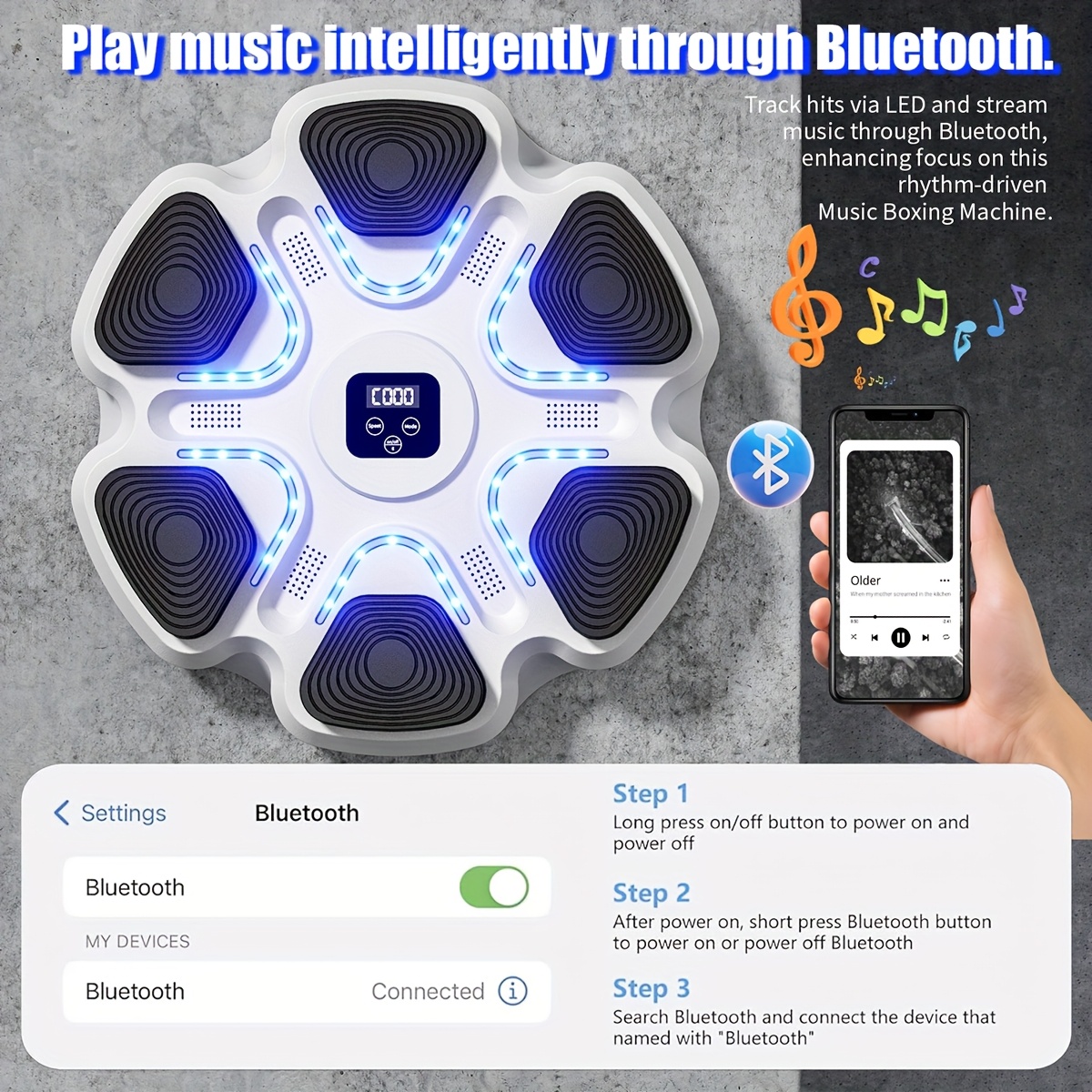 Music Boxing Machine with Boxing Gloves, Boxing Machine Wall Mounted Music, Smart Boxing Equipment, Boxing Music Workout Machine, 9 Modes Speeds