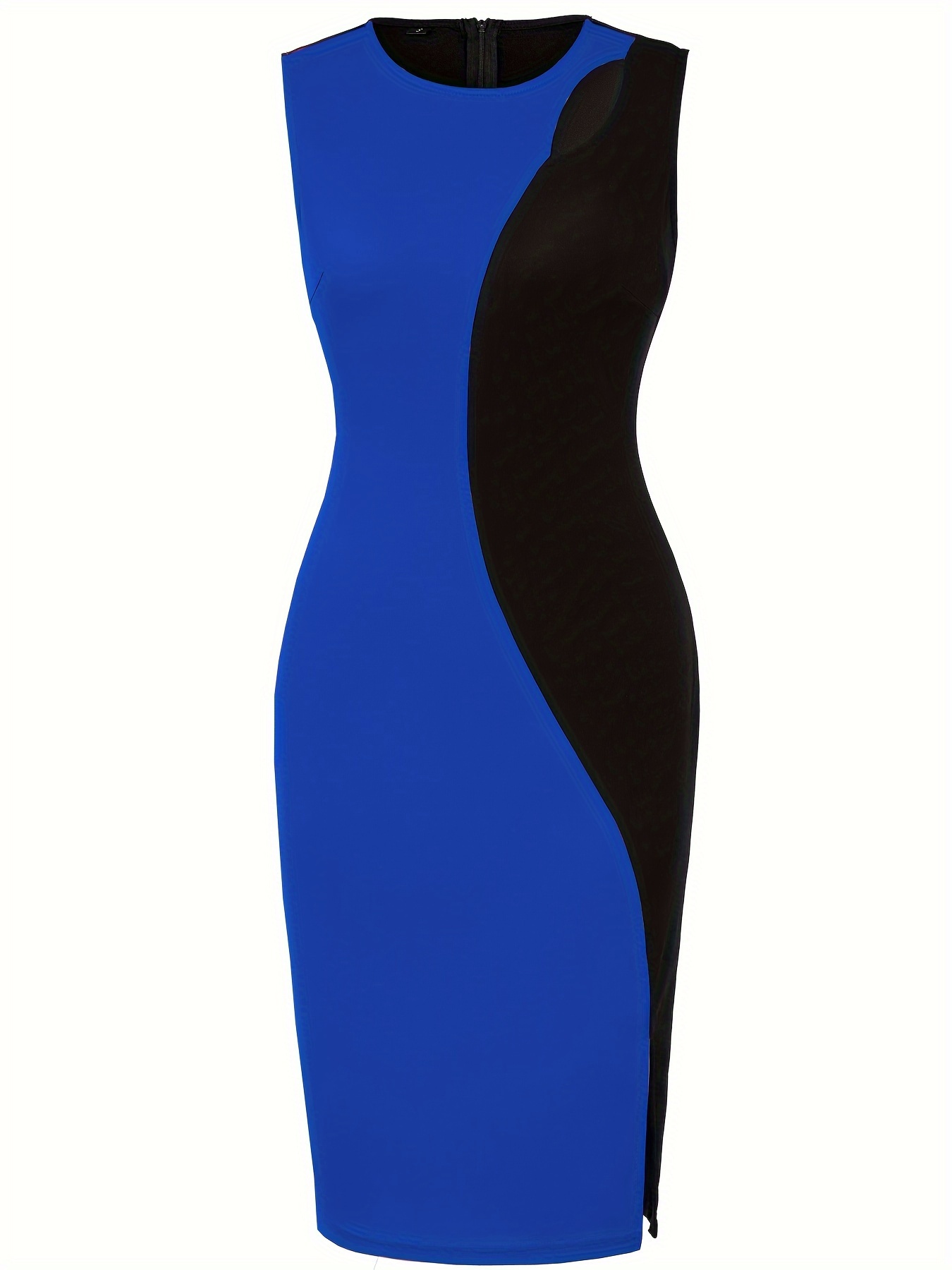 blue and black color block dress Colorblock Contour High Neck Mini Dress White/Black / Large main image 0