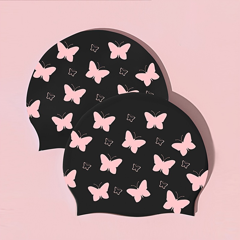 Comfortable Extra-Large Silicone Swimming Cap with Butterfly Print