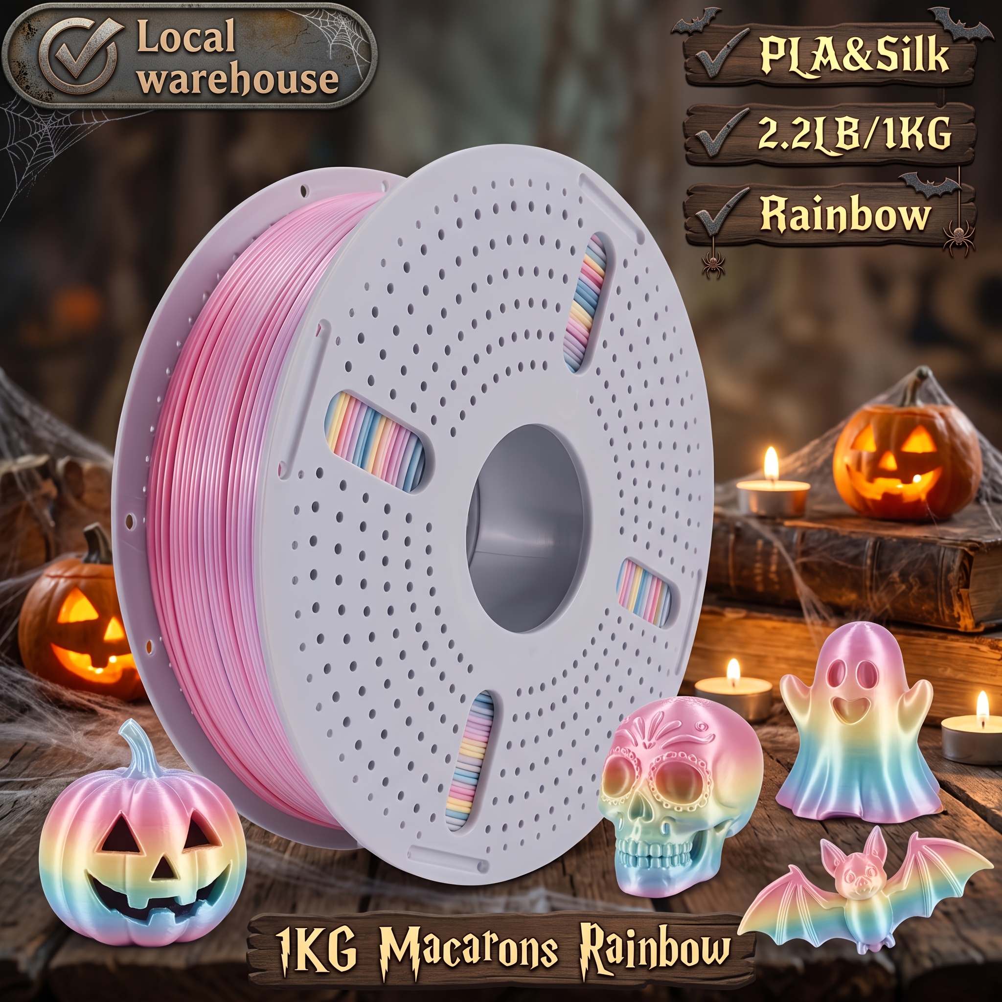 TEMU 1kg (2.2lb) Pla 3d Printer Filament - Rainbow 1.75mm, High Gloss Finish, Low Warping, Works With 3/ 5/ Neo, Vacuum Packaging In Paper Boxes