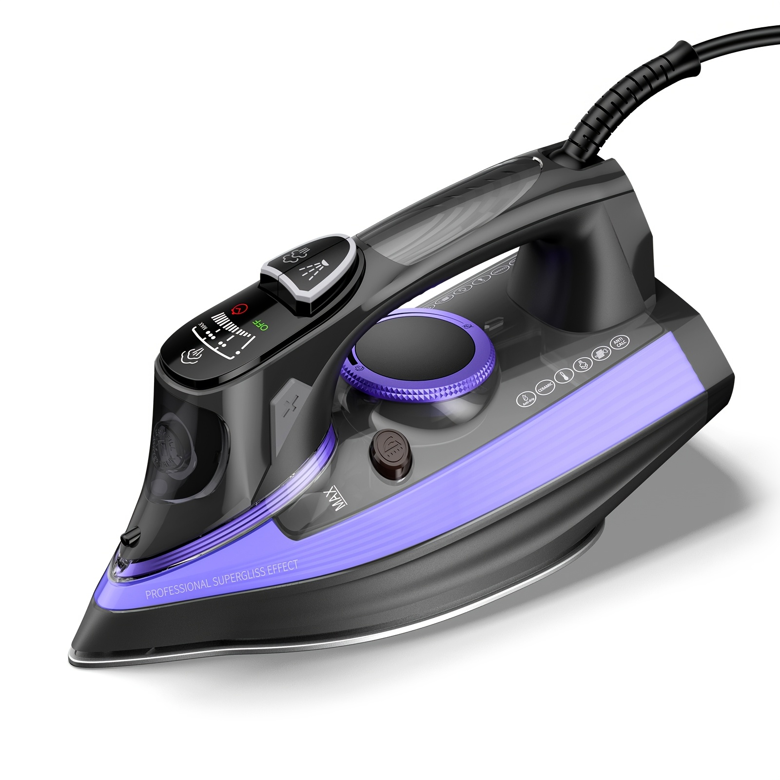 TEMU Steam Iron For Clothes With Rapid Heating Ceramic Coated Soleplate, 1700w With Precise Thermostat Dial, Self-cleaning, Auto-off, 15.21oz Water Tank For Home Clothes Ironing Use (purple)