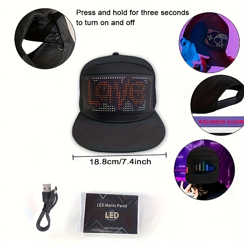 Image of 1pc Wireless Hat, Editable Message Scrolling Display, Rechargeable Battery, Wireless Display Light Up Hat, Suitable For Party, Concert Decoration, Perfect Birthday Gift, Holiday Gift