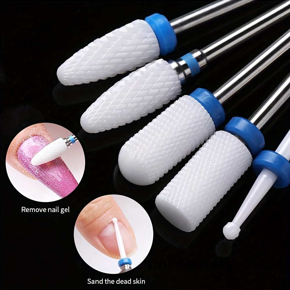 

5pcs Professional Nail Drill Bit Set, 3/32'' Ceramic Acrylic Nail File For Manicure Pedicure, Cuticle Gel Polish Removal, Nail Art Tool Kit