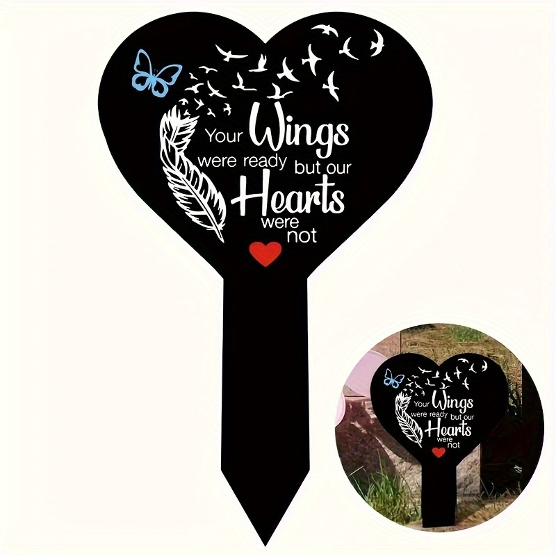 

Heart-shaped Tombstone Marker - 'wings Ready, Hearts Not' - Acrylic Memorial Sign For Cemetery, Outdoor Garden Decor, No Power Needed