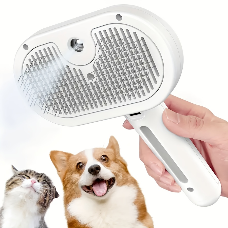 3 in 1 self cleaning steamy pet brush anti static grooming tool for long and short hair pets removes loose hair and reduces shedding usb charging stainless steel bristles plastic material by   details 3