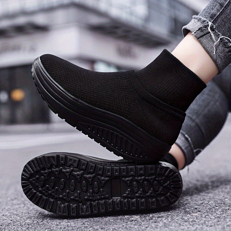 

Women's Slip-on Walking Shoes With Arch Support, Comfortable Lightweight Breathable Mesh Sneakers, Eva Sole, Round Toe, Mid-calf Height, Wear, Black, Ladies Shoes