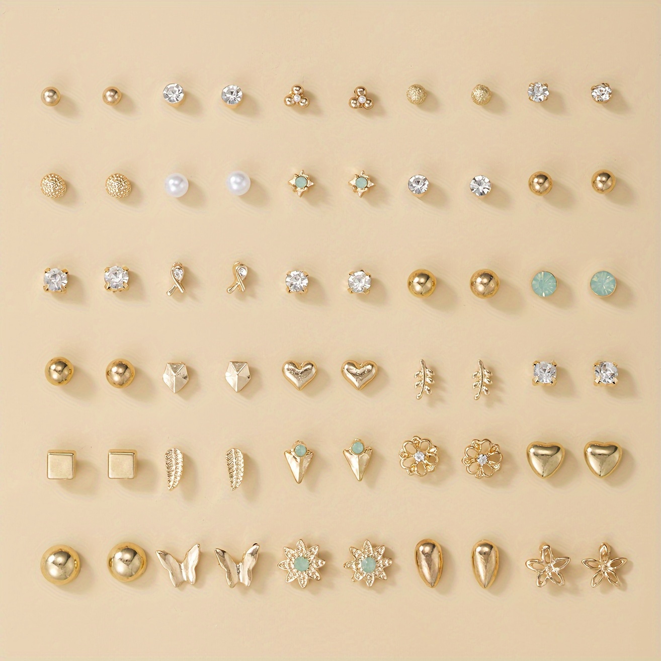 

60-piece Set Of Fresh And Fashionable Earrings: Featuring Minimalist Heart, Leaf, And Butterfly Designs, Perfect For Daily Wear And Celebrations - Christmas Included