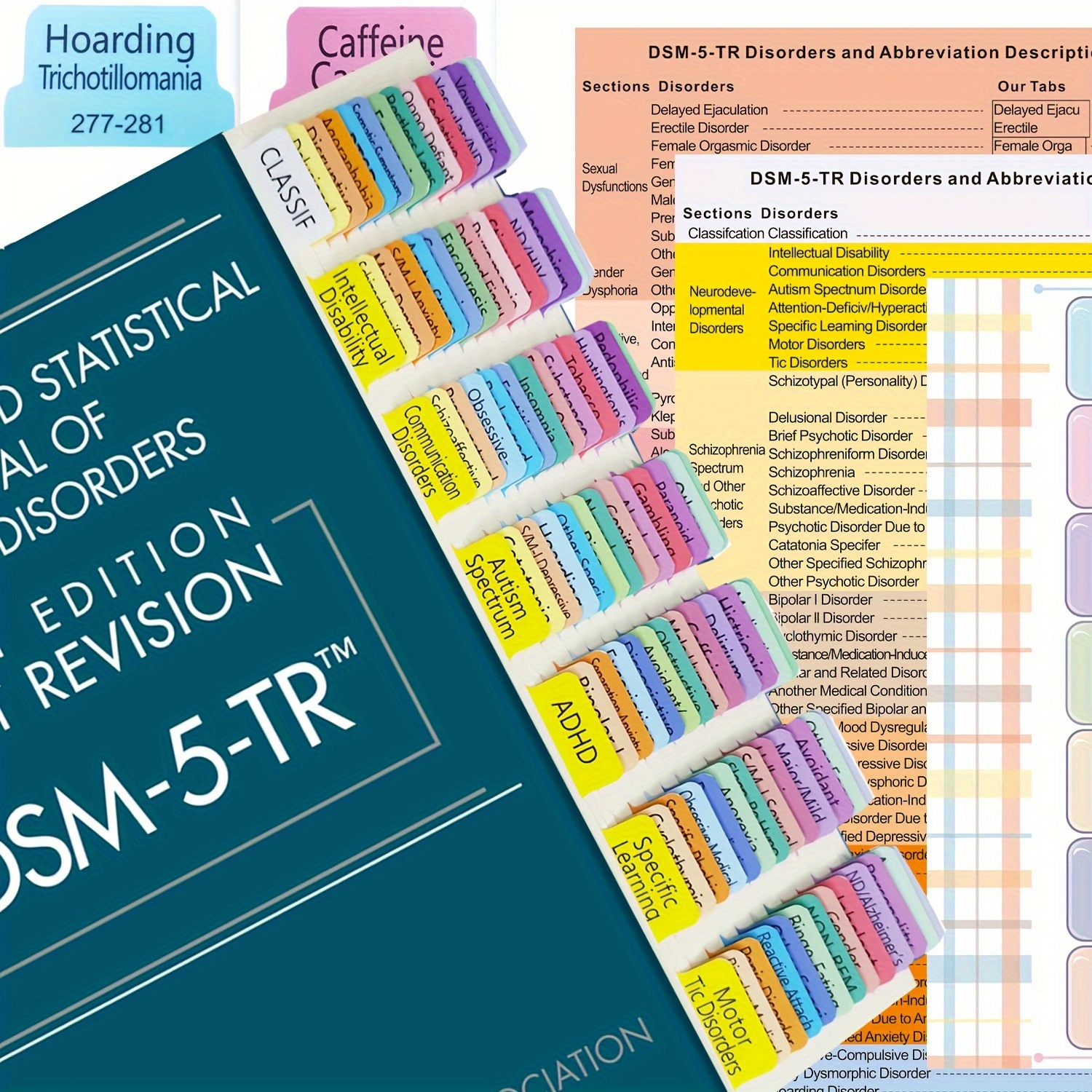 

-5-tr Color- Tabs Set, Tabs With Alignment Card & Abbreviation Guide, English Paper Labels For Mental Disorders Manual