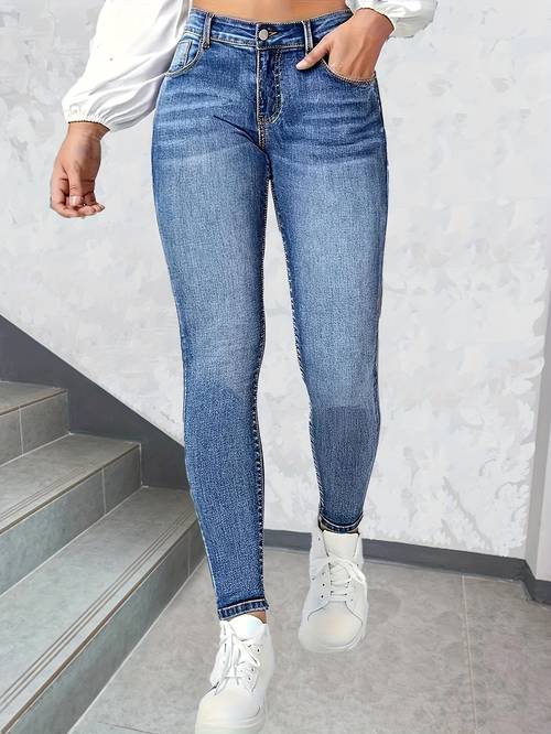 navy washed stretch skinny jeans