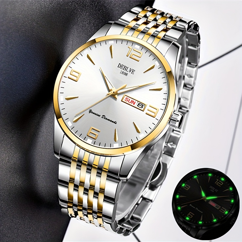 1 Heren sport horloge met stalen band, glow-in-the-dark kalenderweekweergave, licht luxe all-in-one aluminium mode ultradun digitaal zakelijk herenhorloge