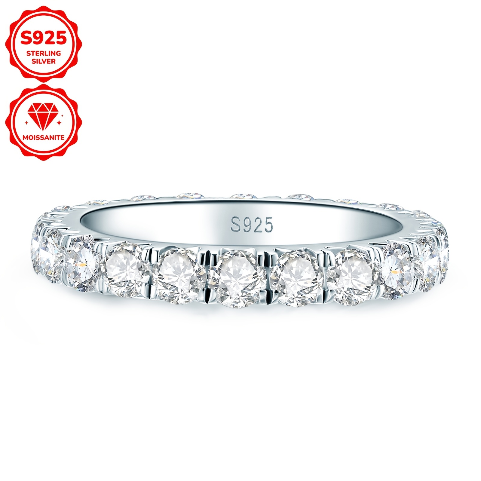Classic 925 Sterling Silver Eternal Ring with Moissanite Stones