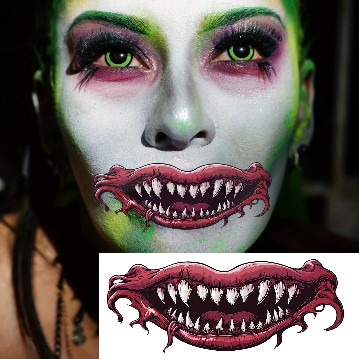 10pcs Realistic Temporary Monster Mouth Tattoos for Halloween Parties