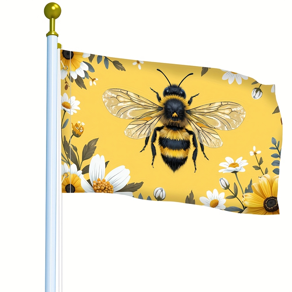 TEMU 1pc, Vibrant Flag, Bee And , Polyester Material, Suitable For Lawn, Yard, Beach Decoration - No Electricity Required, Lawn Accessory, , Pole Not