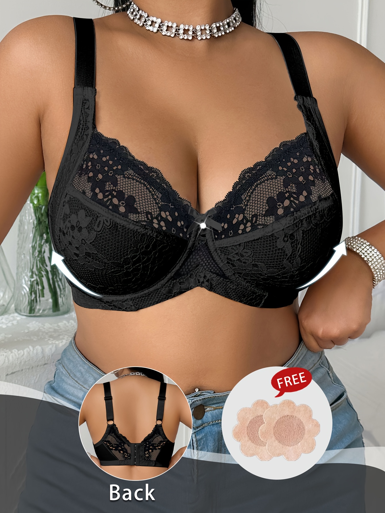 [Sexy Plus-Size Bra] Lace-Trimmed Plus-Size Women's Bra | Casual and Comfortable with a Simple Back Design in Fabric