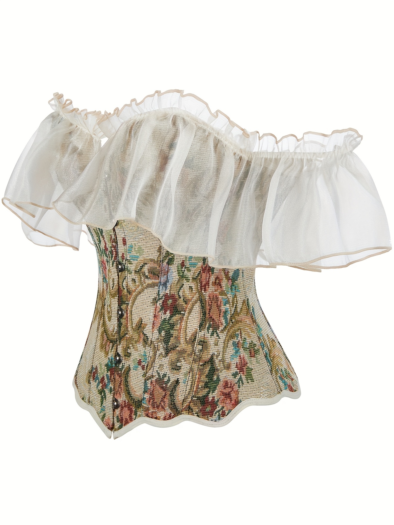 womens vintage floral print overbust corset top shoulder - Temu