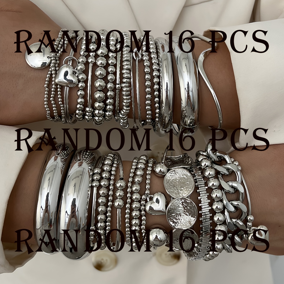 TEMU Random 16pcs/10pcs/7pcs Minimalist Vintage Elegant Irregular Pattern Heart Beaded Bracelet Set For Women, Perfect For Dates, Vacations, Daily