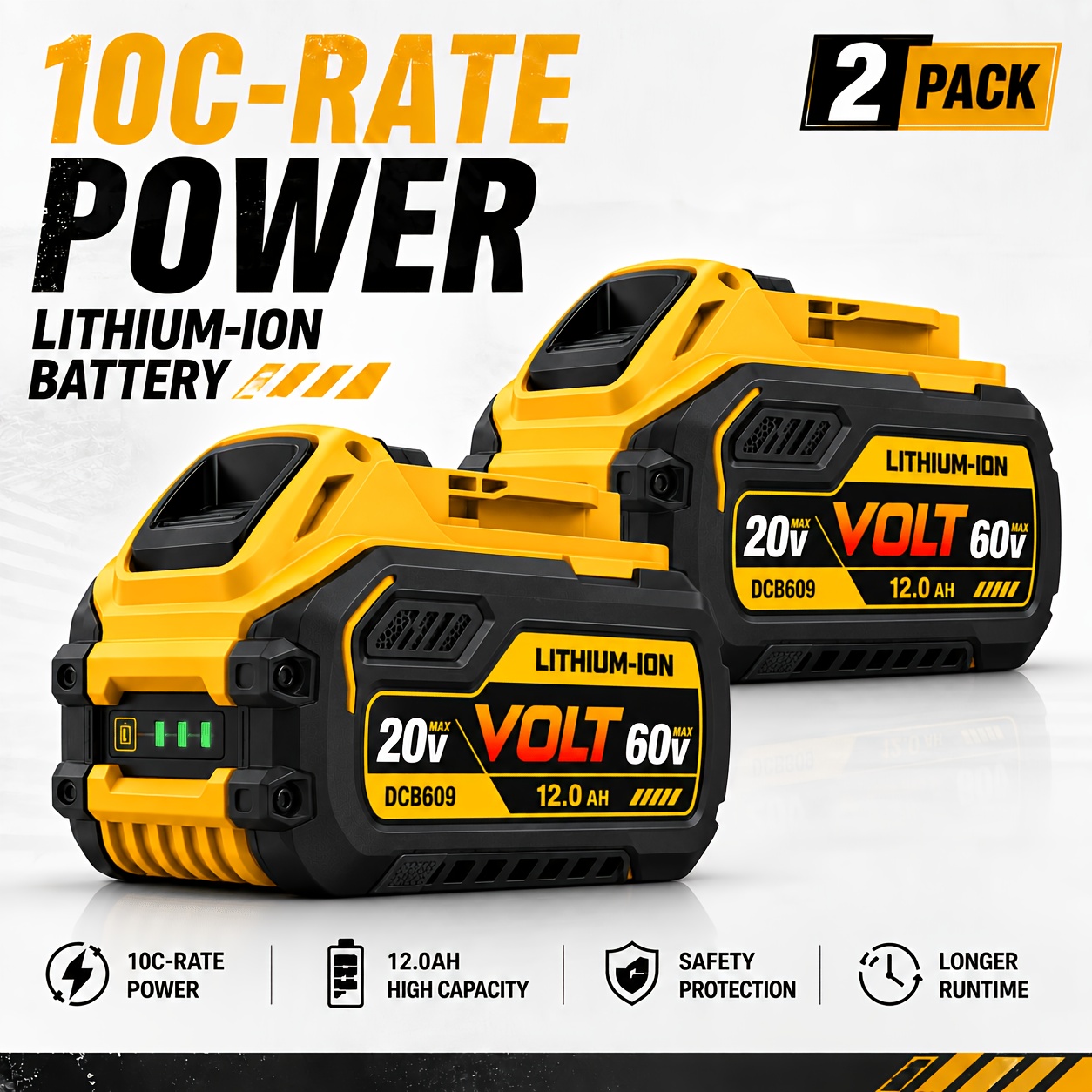 TEMU 1/2/4 pièces Batterie au lithium 12,0 Ah compatible avec les outils DW 20V/60V, batterie de rechange adaptée pour DCB606 DCB609 DCB612, batterie