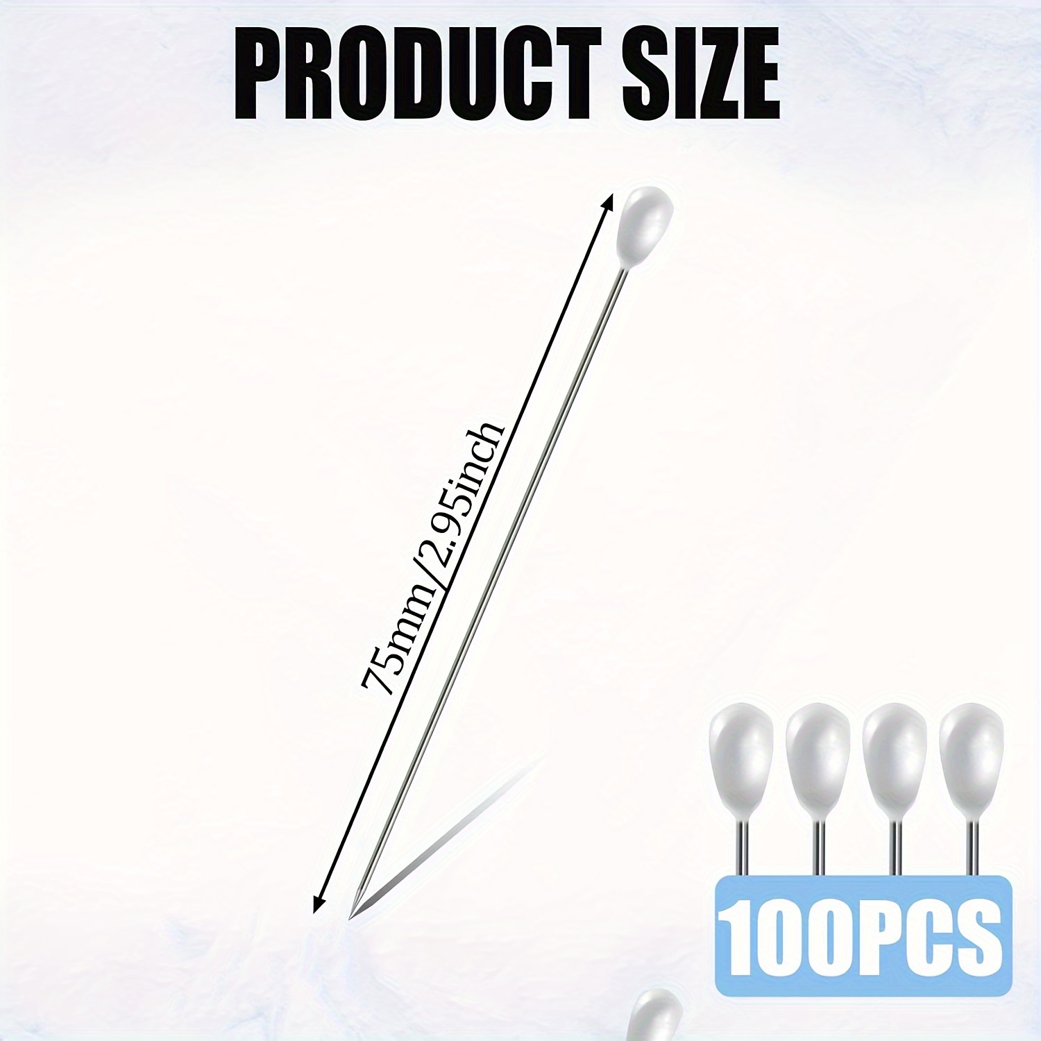 E-shop 100 Stück weiße Perlenkopfnadeln, 7,5 cm gerade Nadeln, geeignet für Broschen, Nähen, Kopftücher, Quilten, Blumendekorationen, Hochzeitsarbeiten