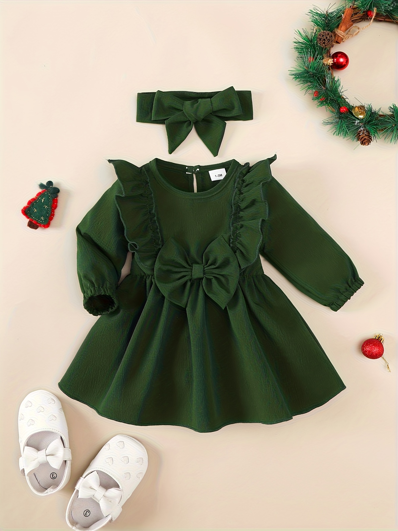 white christmas dresses Delphina Baby Dress- Green Corduroy – The Little NY main image 1
