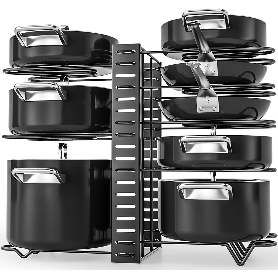 

Metal Kitchen Organizer - Adjustable Rack With Lid Holders, Multi-tier Storage Shelf For Home And Dorm