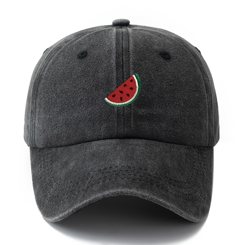 E-shop Modische Baseballkappe mit besticktem Wassermelonenmuster, beliebte leichte tragbare Washed-Baseballkappe, ideal für Outdoor-Urlaub, Reisen,