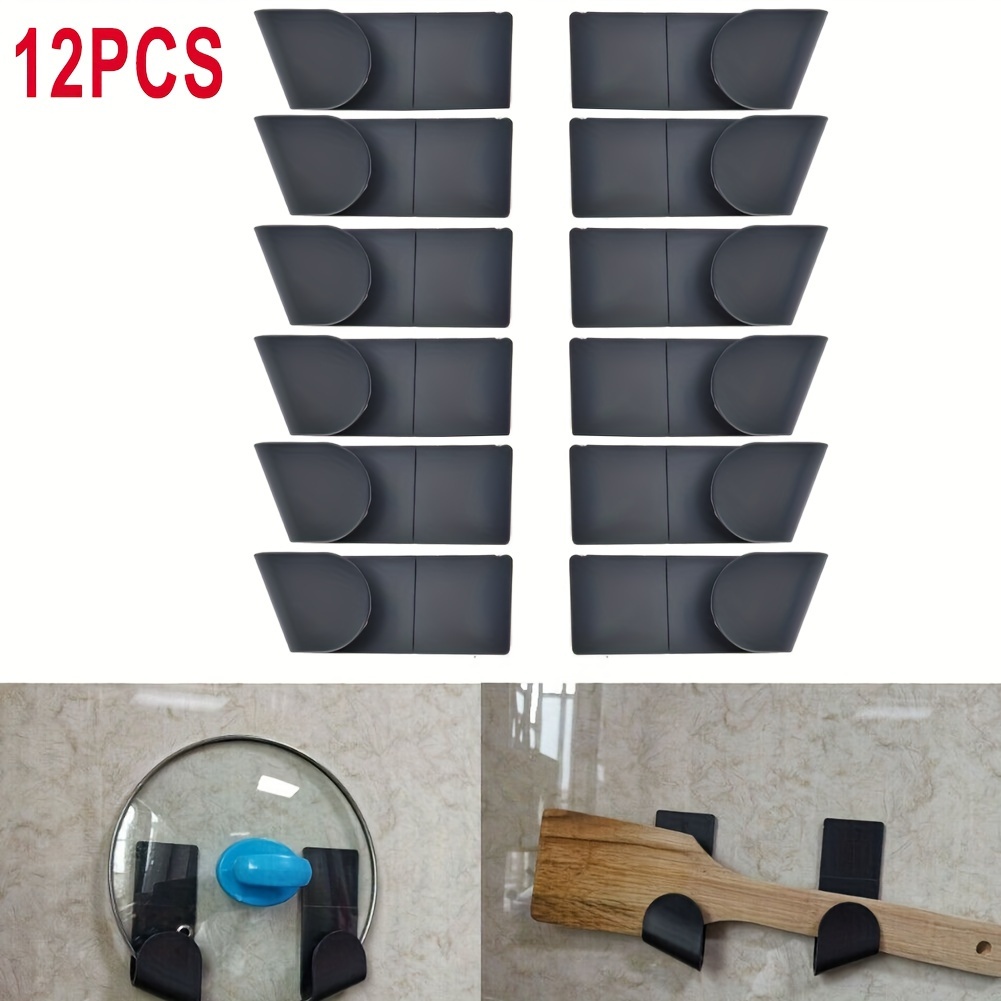 

12pcs Plastic Pot Lid Holders, Straight-bar Wall Mounted No-drill Kitchen Hanging Shelf Storage Racks