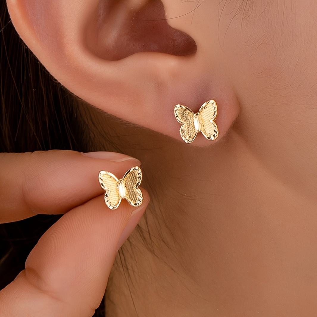 

Elegant Boho Style 14k Golden Plated Butterfly Stud Earrings For Women, Zinc Alloy Fashion Geometric Unconventional Chic Jewelry, Daily And Gift Suitable, , All Season