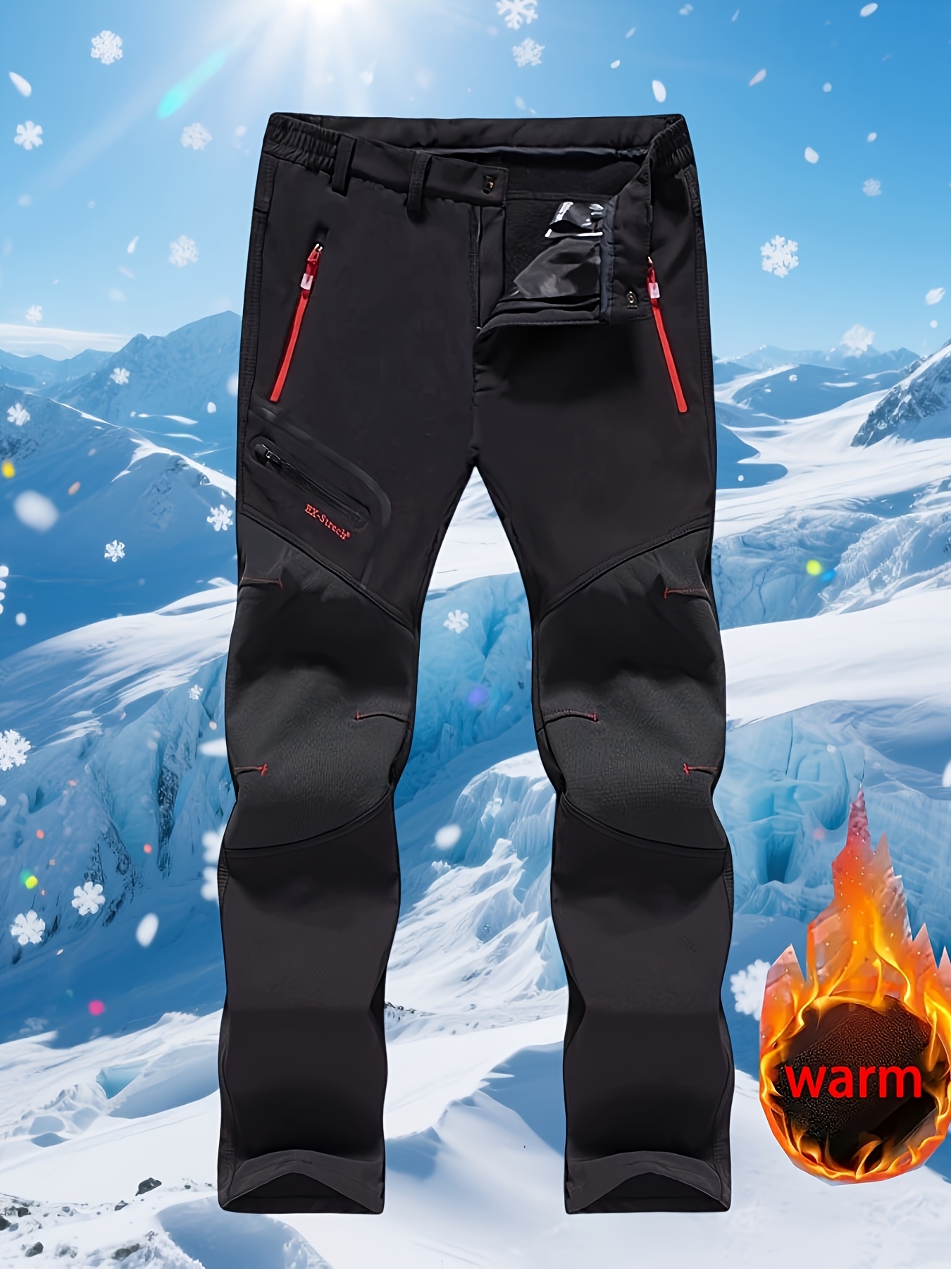 men s heavy-duty thermal work pants with zippered pockets & belt - winter outdoor snow pants for skiing, hiking, construction - heavy-duty cold weather trousers in black, navy, olive green - machine washable non-stretch fabric - ideal for christmas, new year s,   wear, ski pants, winter pants for men, snow pants men, mens ski pants, ski pants men, hiking trousers, reinforced stitching 0