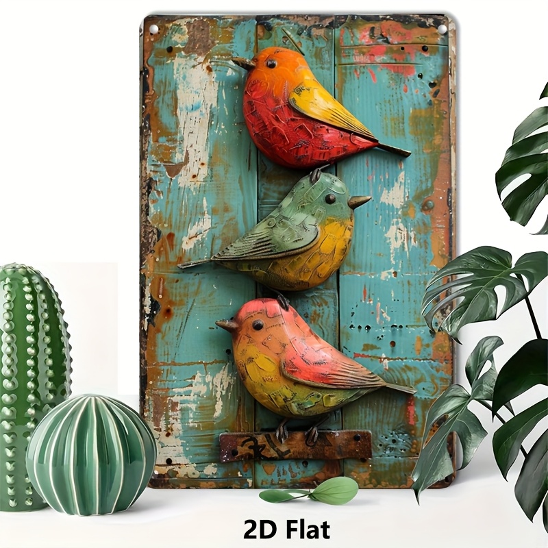 TEMU 2d Flat, 2d Flat Vintage Vintage Metal Tin Signs Watercolor Bird Wall Decoration Kindergarten Bird Cute Wall Decoration Bird Animal Print Logo