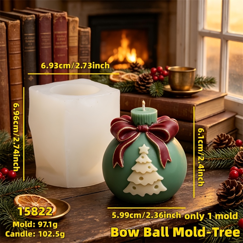TEMU Stampo in silicone per candele a forma di palla da carnevale ornamento natalizio festivo con in 3D a di e albero di Natale, campana natalizia,