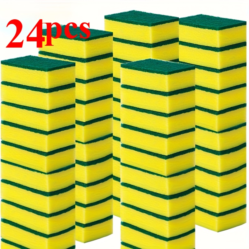 24pcs high absorption kitchen sponges double layer   oil and rust remover suitable for cleaning utensils and cookware   for commercial and household use with textured scrubbing surface
