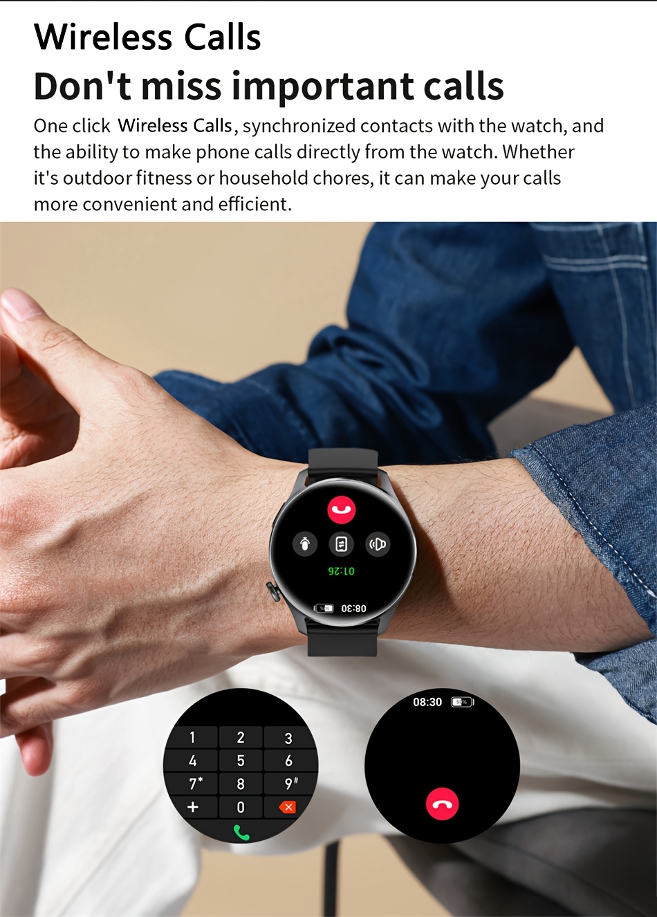 Reloj Inteligente para Hombres de 3.89 cm Pantalla HD 360*360, Batería de 280mAh, Deportes al Aire Libre y Fitness con Notificaciones, Control de Música, Visualización del Clima, Llamadas Inalámbricas - NUEVO 2024