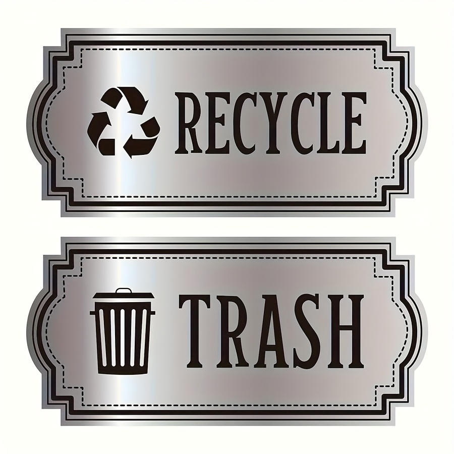 2pcs of recycling stickers for trash bins gray and black waste sorting labels suitable for home kitchen and office trash cans indoor and outdoor recycling classification stickers