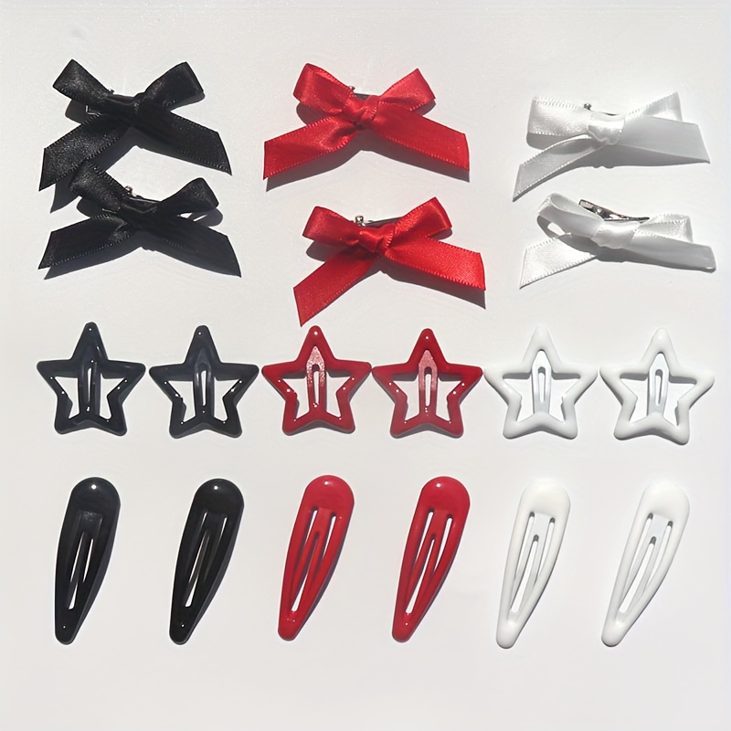 TEMU 12/18/36pcs Coffee Color Cute Mini Bow Hair Clips Star Hair Barrettes For Women Y2k Hip-hop Snap Hair Clips Black Satin Hair Bows Water Drop