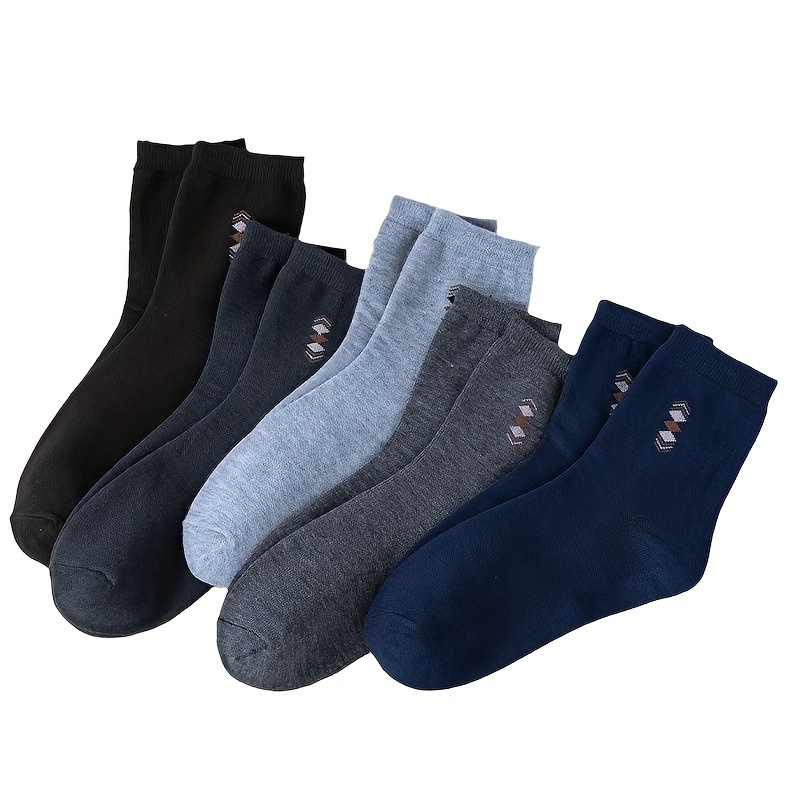 TEMU 5 Pairs Men's Diamond Pattern Cotton Socks - Soft & Breathable, , Design