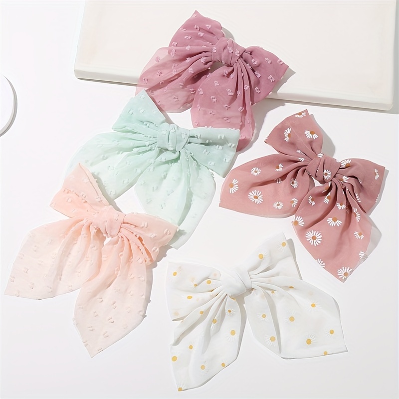 

5pcs Elegant Bow Hair Clips For Women - Sweet Romantic Fabric Hair Accessories In Pastel Colors With Floral And Polka Dot Patterns, Ideal Gift For Girls, Cute Hair Clips