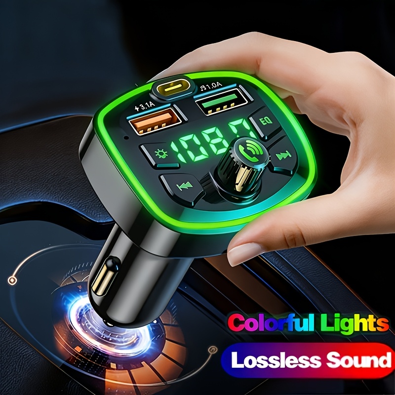 TEMU Ouyaaqii Car Wireless Receiver Mp3 Player Multifunctional Pd 3.0 Car Fast Charger With Colorful Ambient Lights For Phone Navigation And Calls