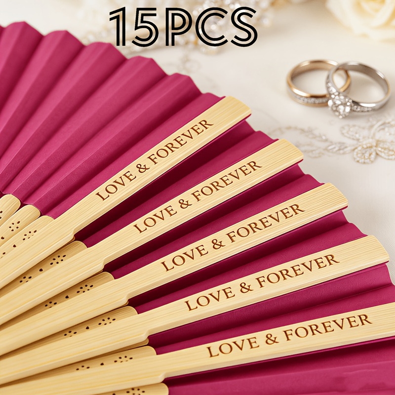 TEMU Personalized Engraved Bamboo Hand Fans - Wedding Favors Suitable For Guests, Burgundy Paper Folding Fans With Names/initials, Bridal Shower