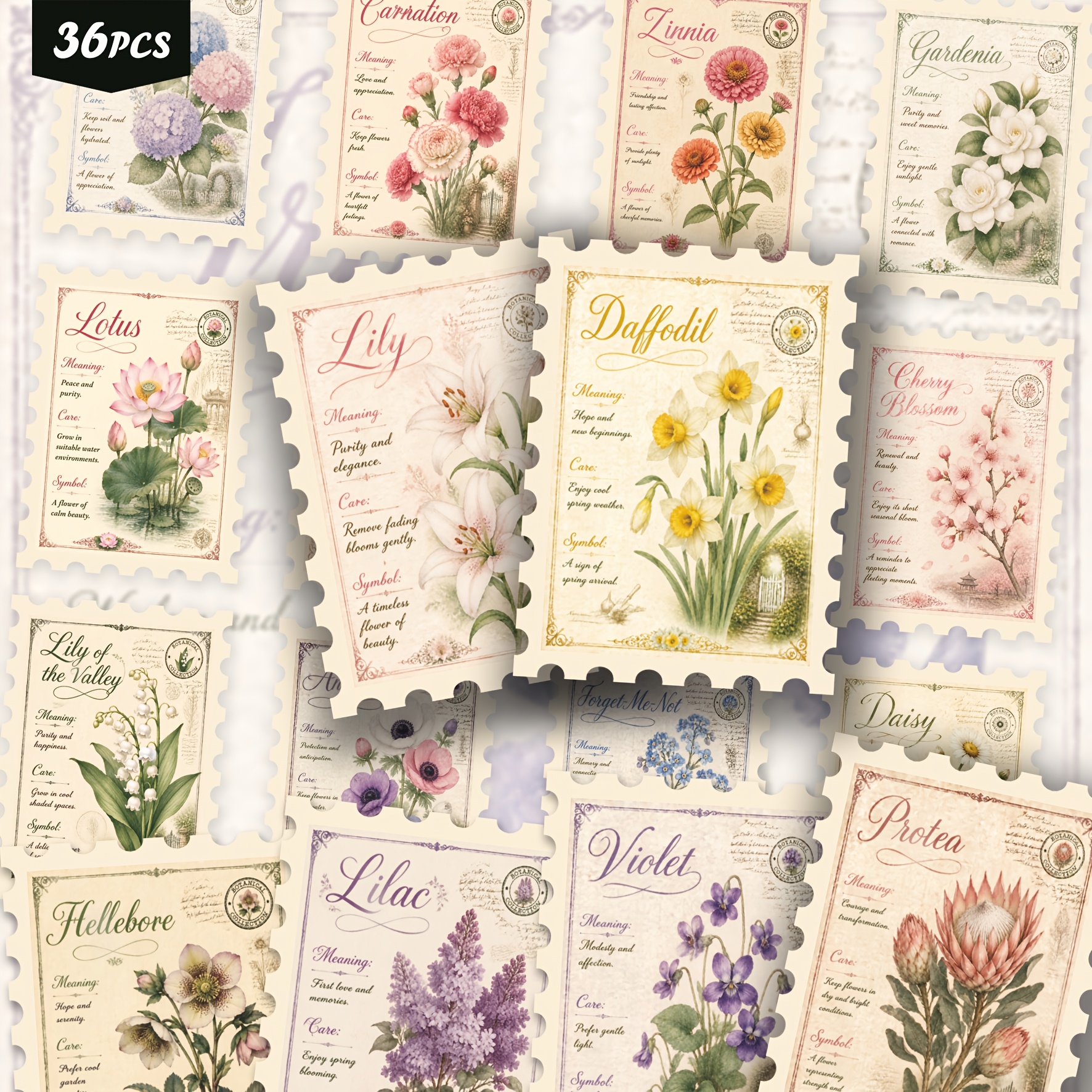 TEMU Ensemble de 36 autocollants de floral vintage, collection d'autocollants d'art sur et en œuvre des fleurs pour junk journaling, scrapbooking,