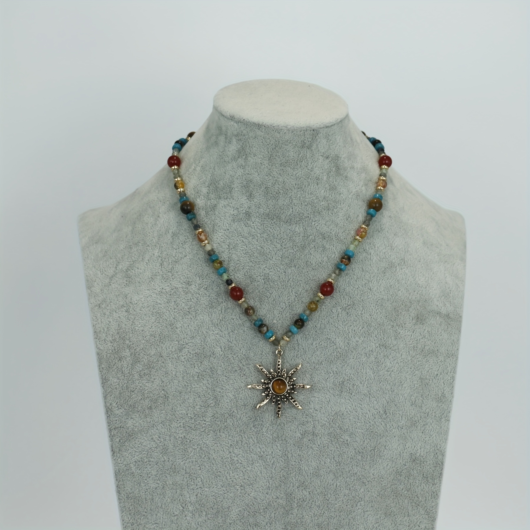 Image of 1pc Women's Fashion Pendant Necklace, Retro Bohemian Style Inlaid Tiger Eye Stone Resin, Suitable For Daily All-match, Perfect Gift For Fashionable Women!