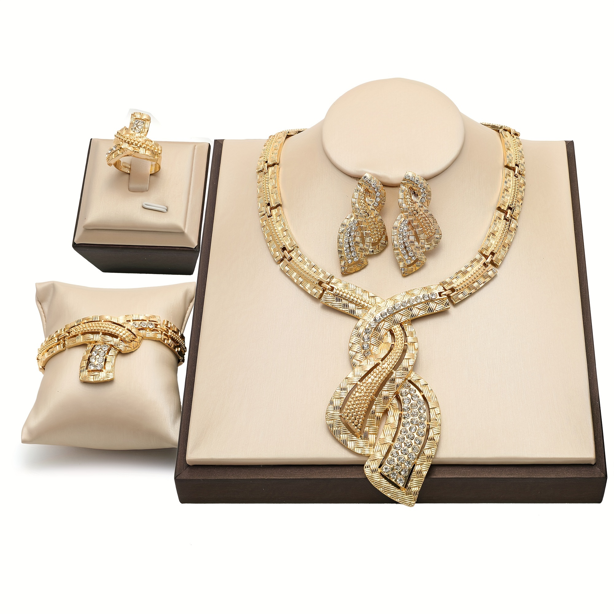E-shop 5-teiliges Damenschmuck-Set: Halskette, Ohrringe, Ring, Armband – für Urlaubsgeschenke, Abiball Alltagsschmuck