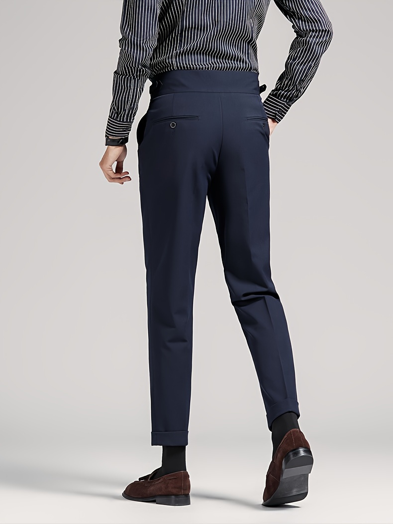 mens solid cropped business slacks versatile draping trousers for spring and fall light business style details 4