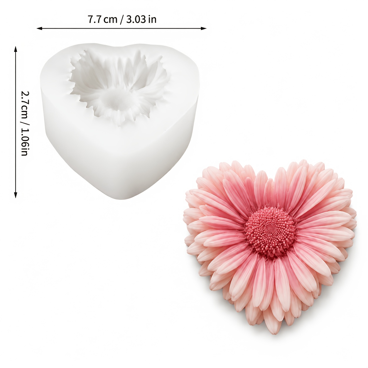 TEMU Moules de moulage en résine, moule de fleur de marguerite rose avec motif de cœur et texture de pétales superposés, moule de moulage floral