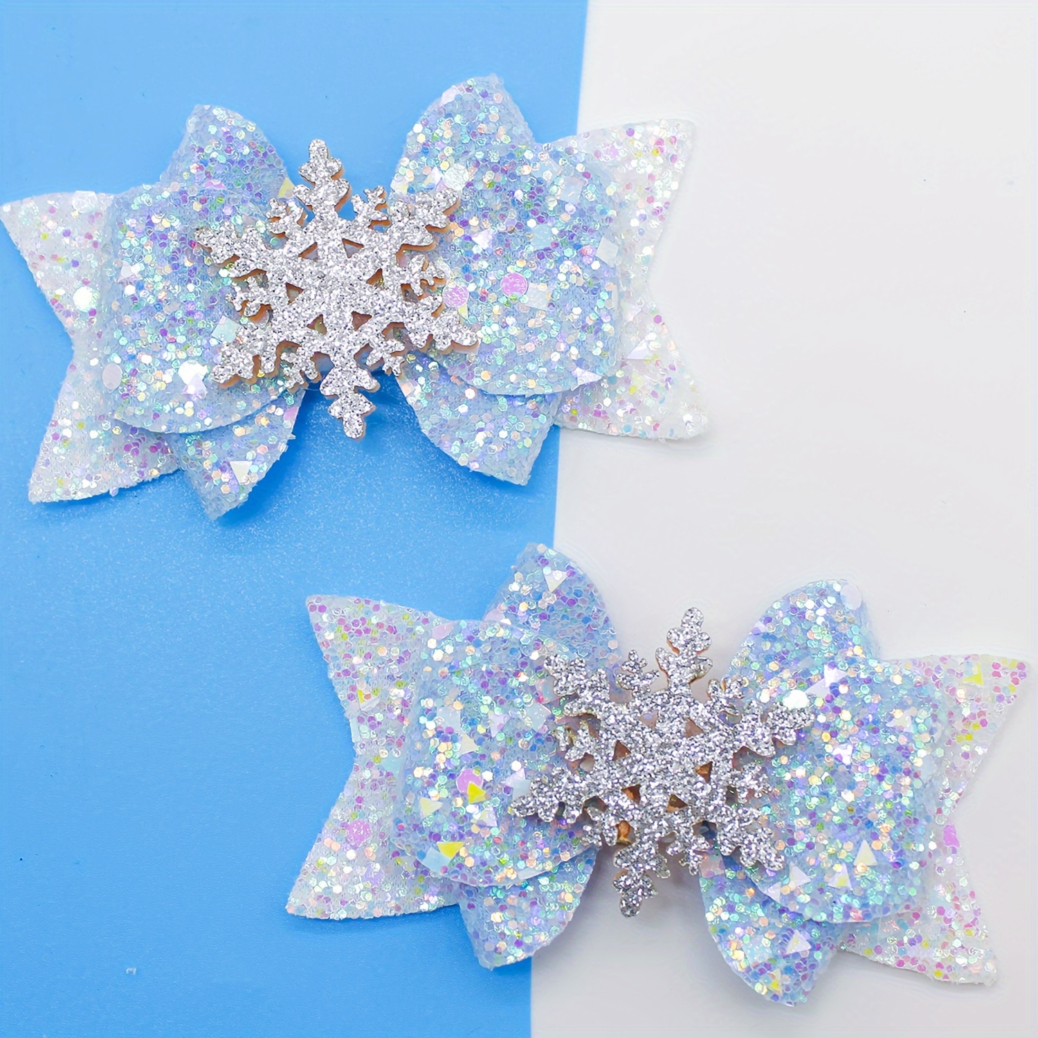 

Elegant Glitter Snowflake Hair Clips Set Of 2, Sparkling Side Clip Headwear, Fashion Accessory For Teens, Daily & Casual Wear Sparkly Headpiece, Party Gift Hair Accessory