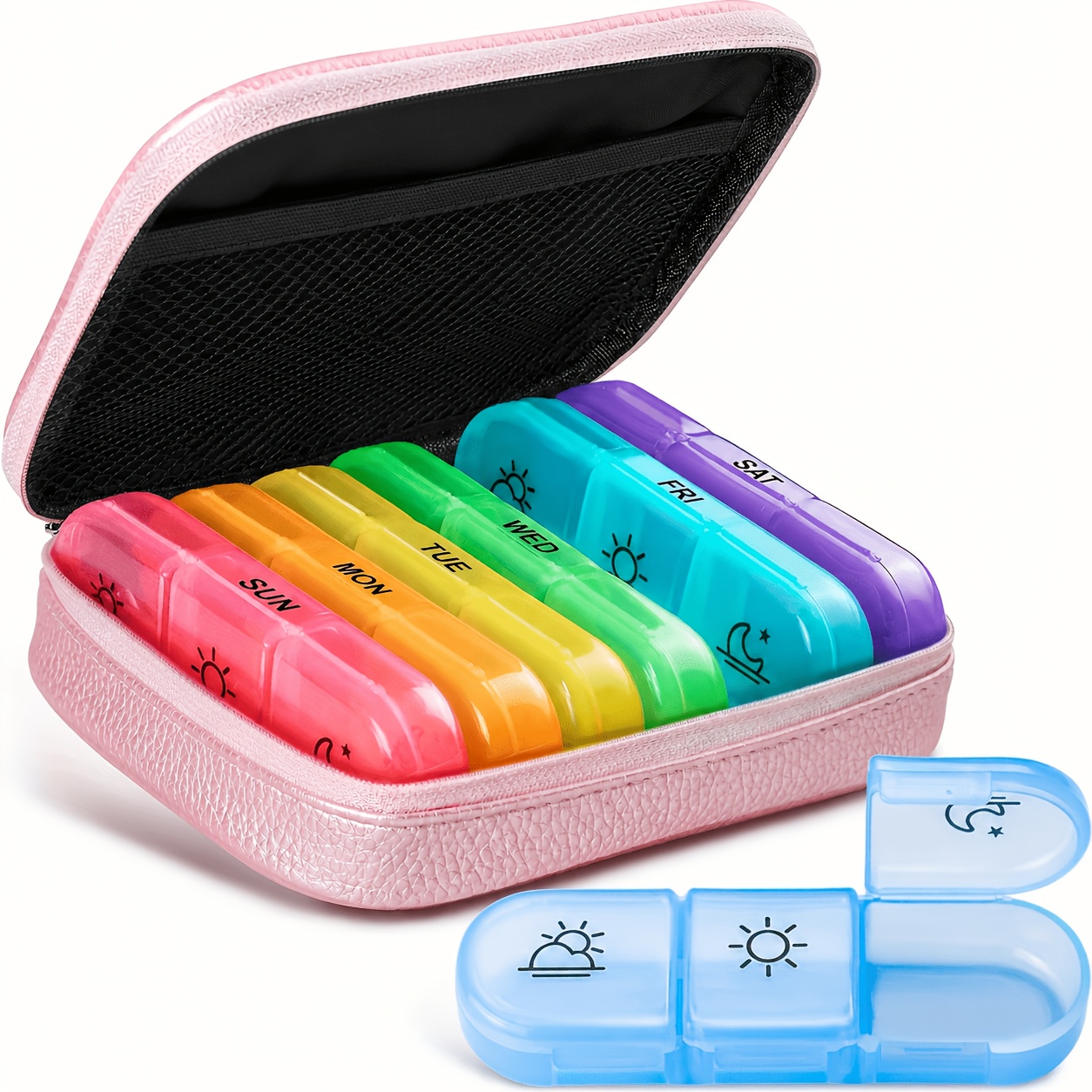 Weekly Pill Organizer 3 Times A Day, Portable 7-day Pill Box With A Faux Leather Bag For Travel, Pill Case With Removable Individual Pill Containers To Hold Vitamins, Fish Oils, Supplements