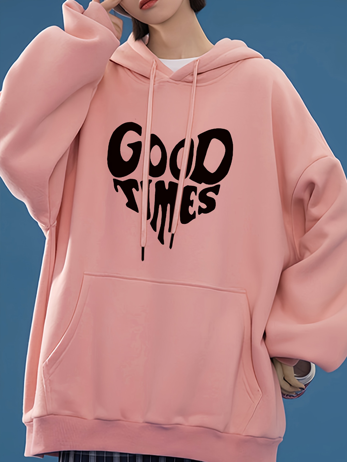 womens cozy pink graphic hoodie oversized long Temu United Arab