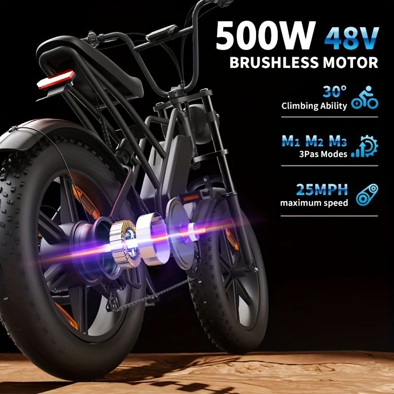 bicycle   with a 48 volt 500 watt motor 20 inch wide tires heavy duty design comfortable suspension     for adventure enthusiasts   performance and   Product details 6